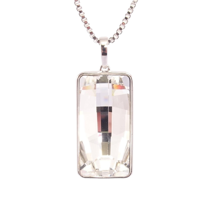 Кулон Xuping цвет Родий с кр-ми Swarovski на ц-ке Прямоугольный кристалл Clear дл.39-44см х 2мм фото №3