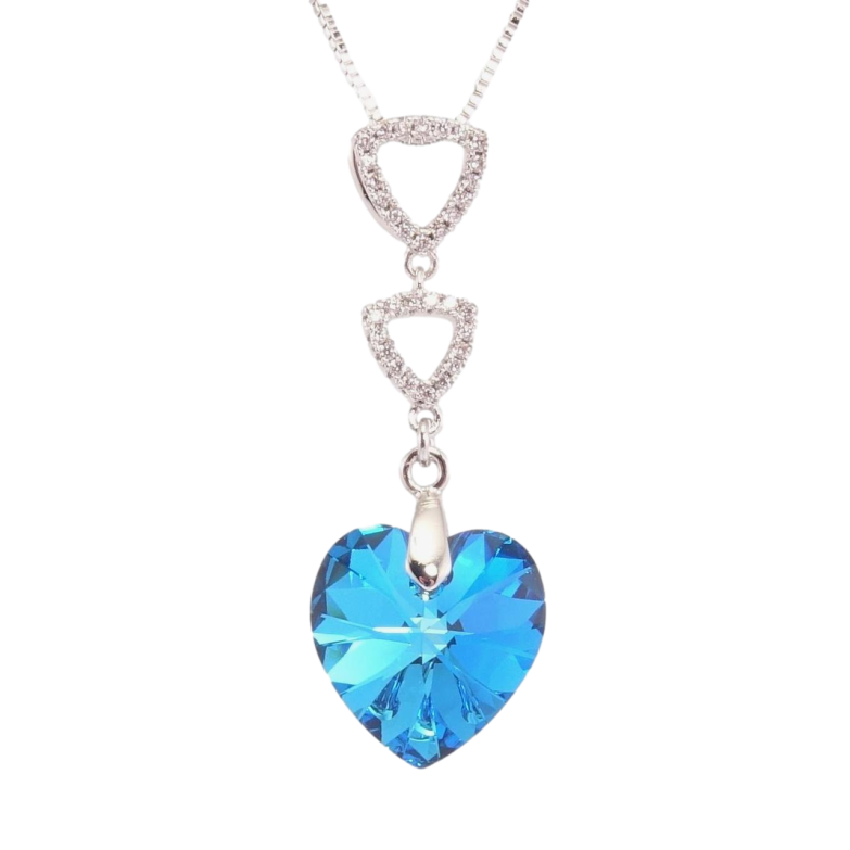 Кулон Xuping колір Родій з кр-ми Swarovski на ланцюжку Трикутники з кристальним серцем Capri Blue дл.39,5-45см х фото №1