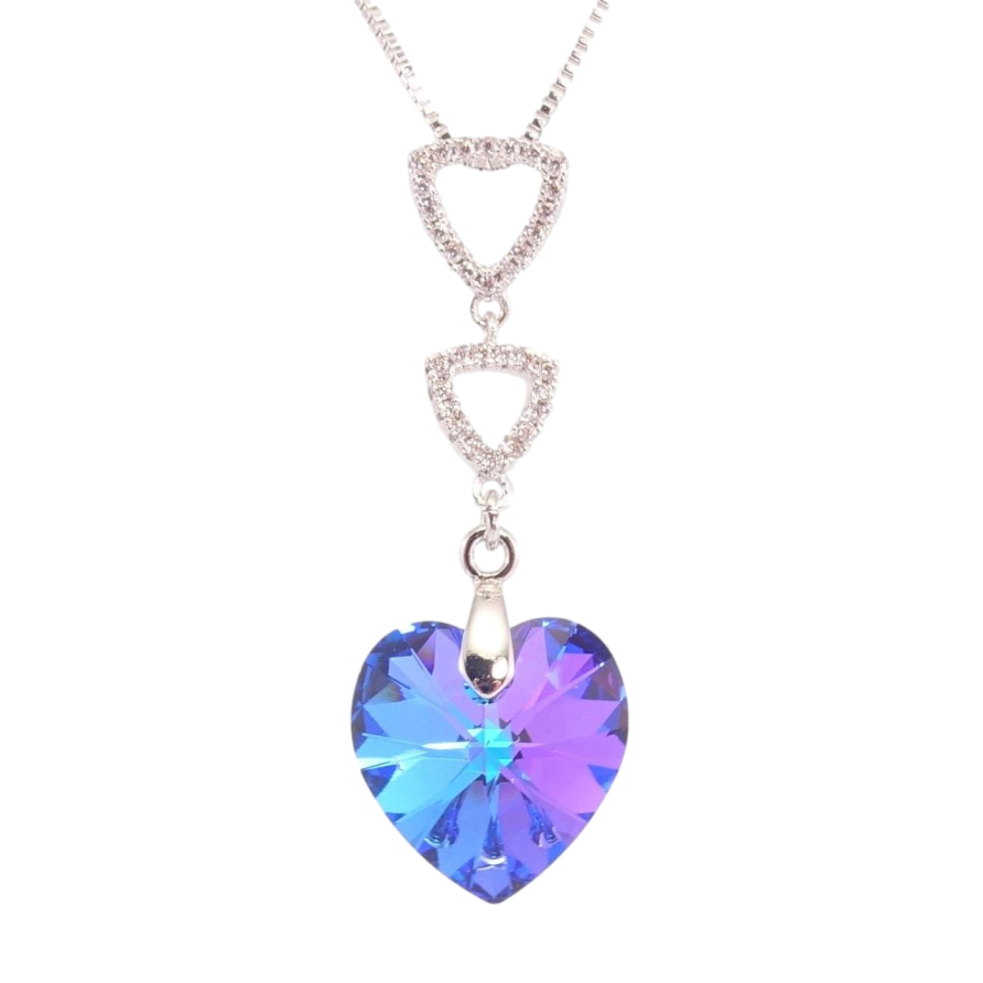 Кулон Xuping колір Родій з кр-ми Swarovski на ланцюжку Трикутники з кристальним серцем Majestic Bl дл.42,5-47см х фото №1