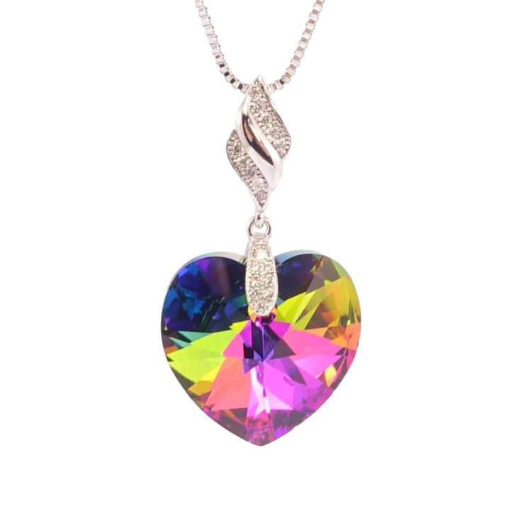 Кулон Xuping цвет Родий с кр-ми Swarovski на цепочке Кристальное сердце Vitrail Medium дл.42-47см х 1мм фото №24