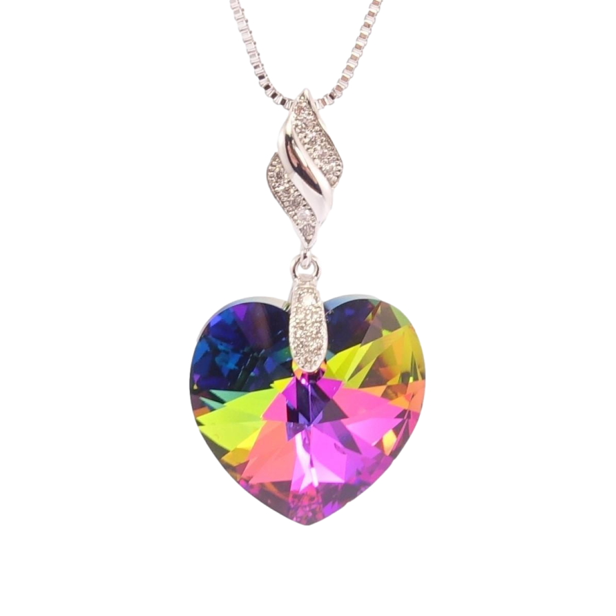 Кулон Xuping цвет Родий с кр-ми Swarovski на цепочке Кристальное сердце Vitrail Medium дл.42-47см х 1мм фото №1