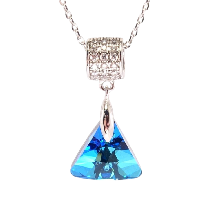 Кулон Xuping колір Родій з кр-ми Swarovski на ланцюжку Трикутний кристал Capri Blue дл.40-45см х 1мм фото №7 Кулон Xuping колір Родій з кр-ми Swarovski на ланцюжку Трикутний кристал Capri Blue дл.40-45см х 1мм фото №7