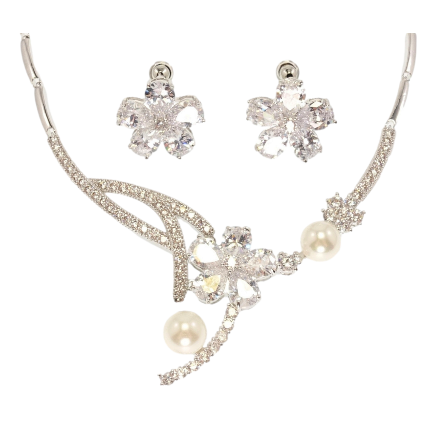 Набор Xuping Родий Серьги Колье Цветочное великолепие размер 43см х 3мм фото №1