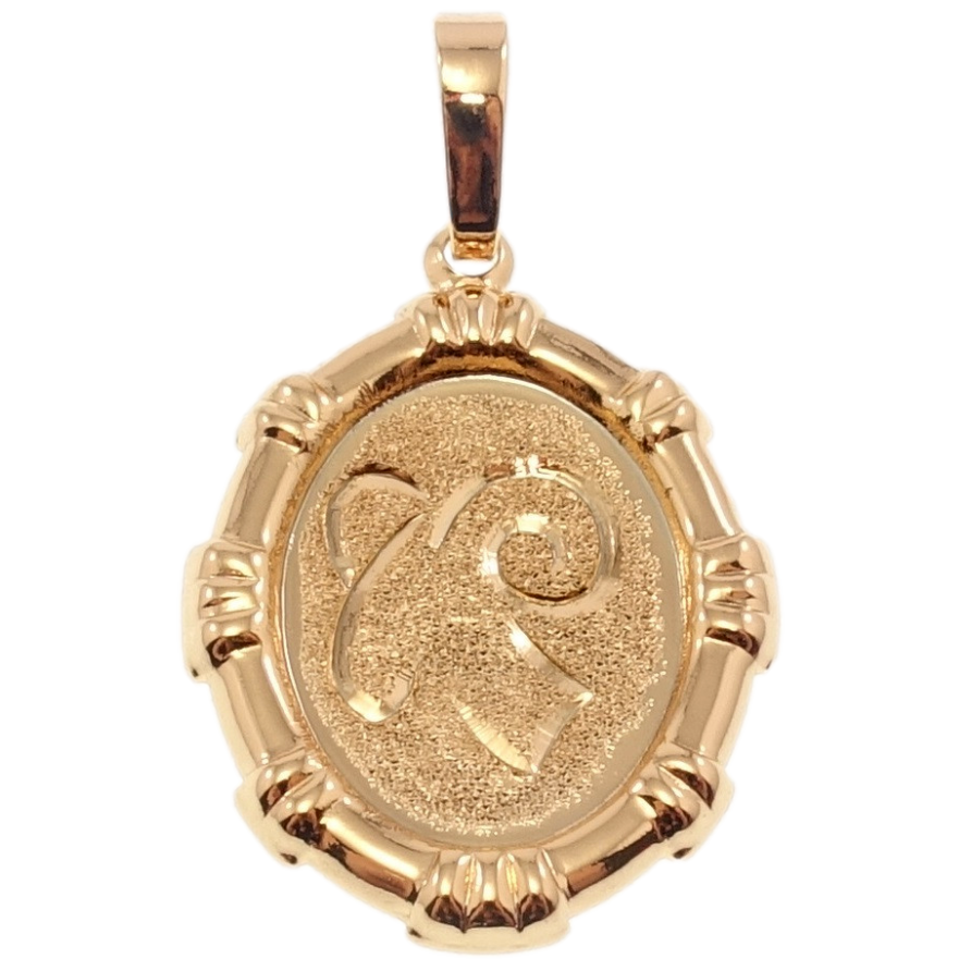 Кулон Xuping Позолота 18 К Овальный Медальон Знак Зодиака Овен Шагренью и Алмазкой фото №1