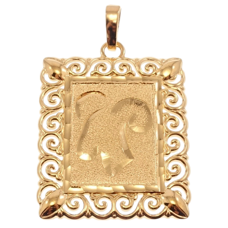 Кулон Xuping Позолота 18 К Прямокутний Медальйон Знак Зодіаку Овен Напилення Шагрень Вензельна Оправа фото №1