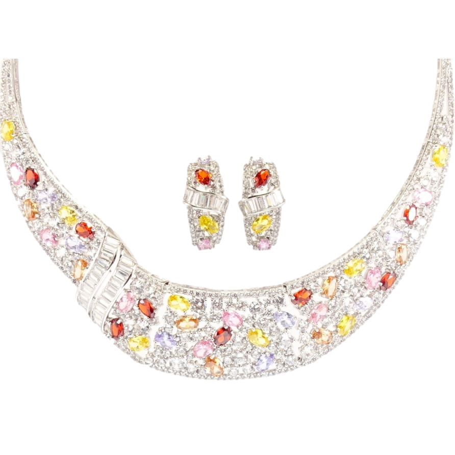 Набор Xuping Родий Серьги Колье Загадка с россыпью цветных фианитов размер 45см х 3-25мм фото №1 Набор Xuping Родий Серьги Колье Загадка с россыпью цветных фианитов размер 45см х 3-25мм фото №1