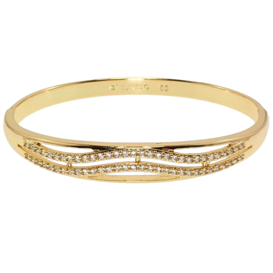 Браслет Xuping Позолота 18K Хвилясті доріжки цирконію ø 6см фото №1 Браслет Xuping Позолота 18K Хвилясті доріжки цирконію ø 6см фото №1