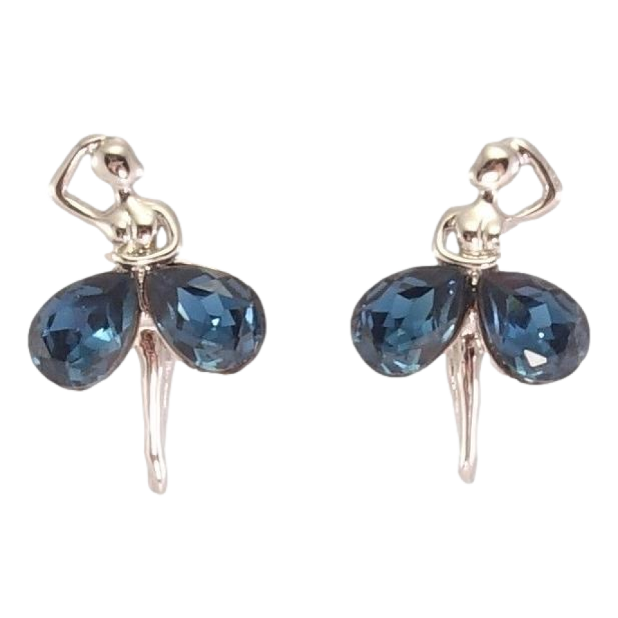 Сережки Xuping колір Родій з кристалами Swarovski пусети Танцівниці з кристалами Montana фото №1 Сережки Xuping колір Родій з кристалами Swarovski пусети Танцівниці з кристалами Montana фото №1