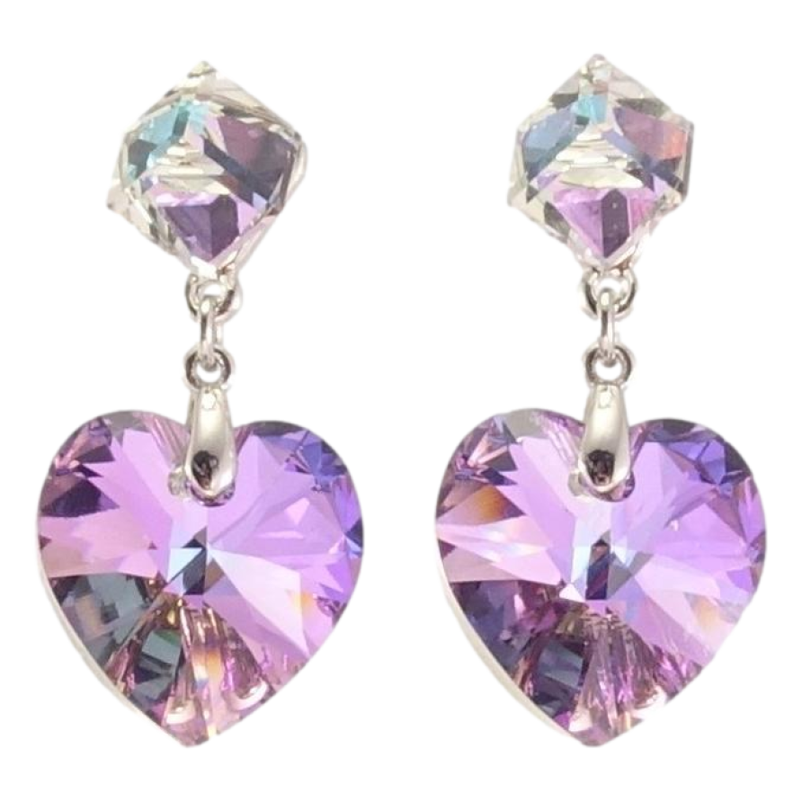 Сережки Xuping колір Родій з кристалами Swarovski пусети Кубики з кристальними серцями фото №1