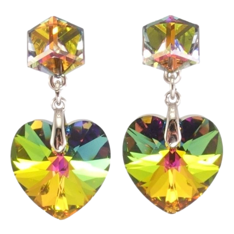 Серьги Xuping цвет Родий с кристаллами Swarovski пусеты Кубики с кр-ми сердечками Vitrail Medium фото №1