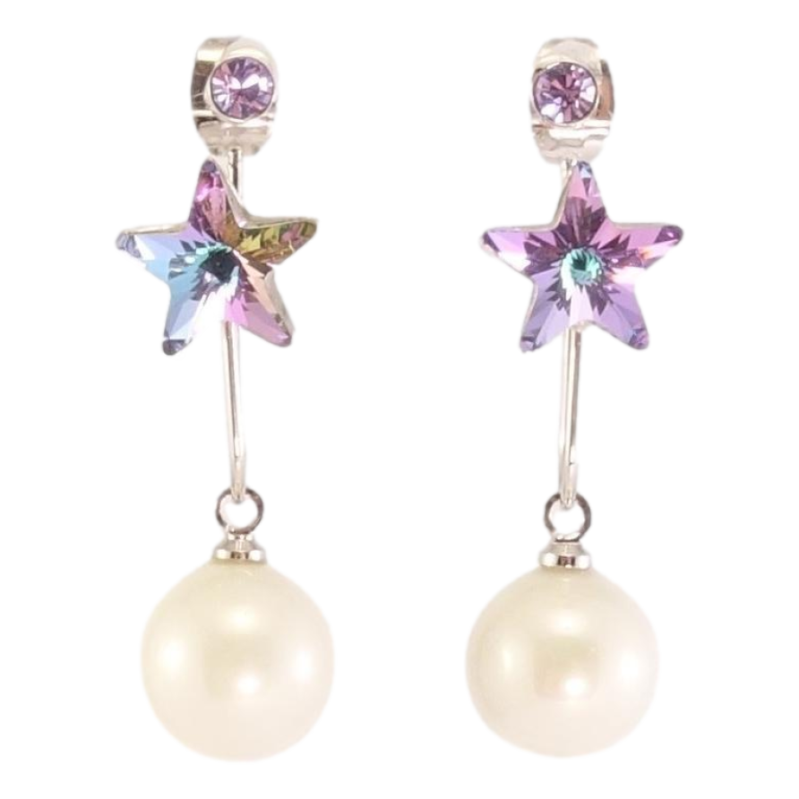 Сережки Xuping колір Родій з кристалами Swarovski пусети-джекети Зірочки Paradise Shine з перлинами фото №1 Сережки Xuping колір Родій з кристалами Swarovski пусети-джекети Зірочки Paradise Shine з перлинами фото №1