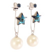 Сережки Xuping колір Родій з кристалами Swarovski пусети-джекети Зірочки Metallic Blue з перлинами фото №2
