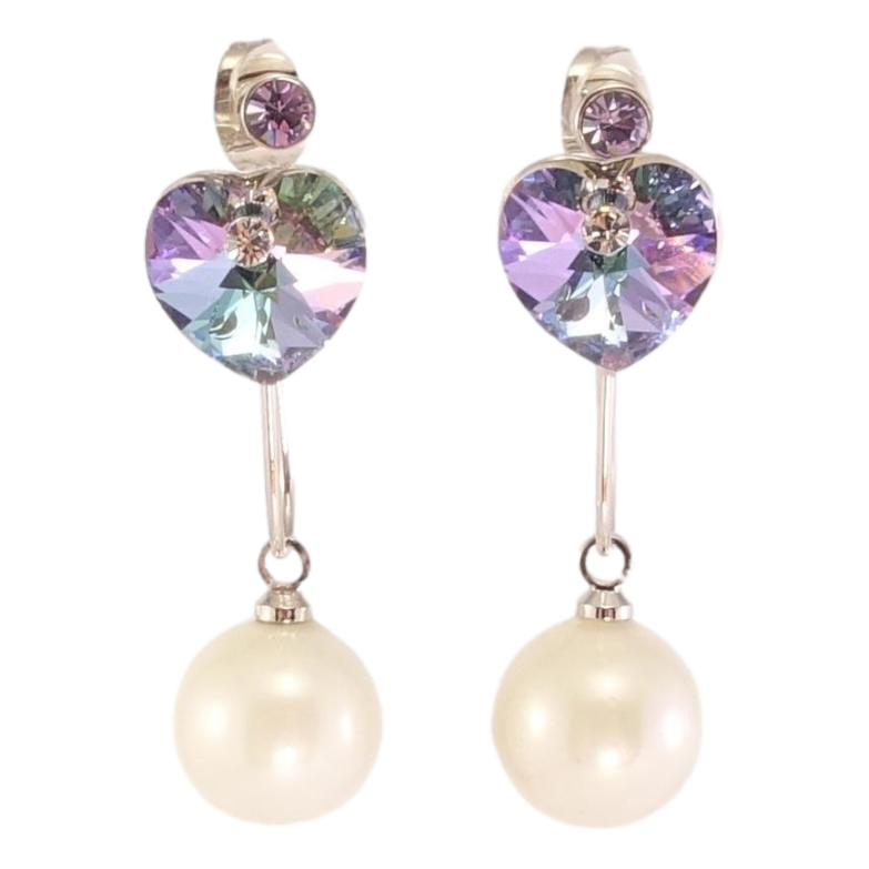 Сережки Xuping колір Родій з кристалами Swarovski пусети-джекети Сердечка Paradise Shine з перлинами фото №1