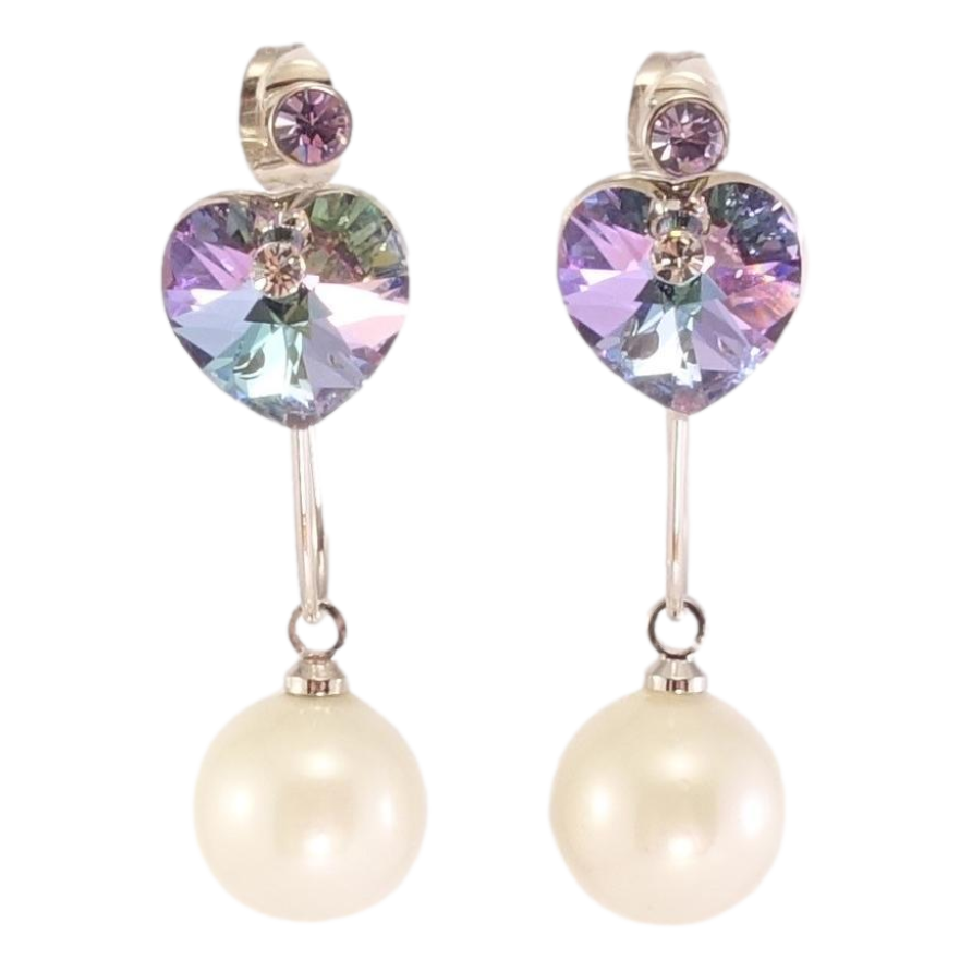 Сережки Xuping колір Родій з кристалами Swarovski пусети-джекети Сердечка Paradise Shine з перлинами фото №1