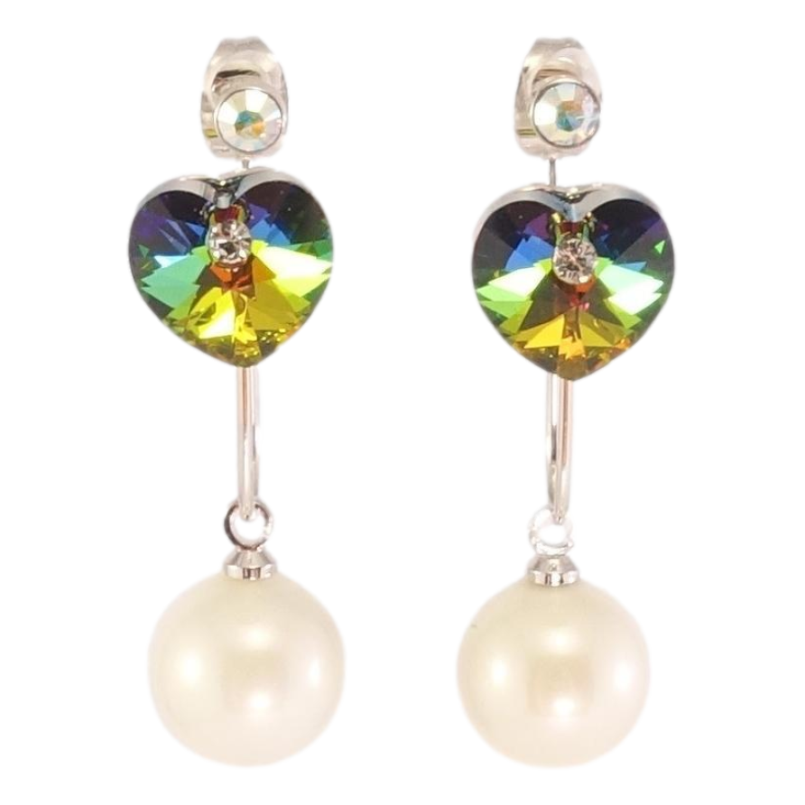 Сережки Xuping колір Родій з кристалами Swarovski пусети-джекети Сердечка Vitrail Medium з перлинами фото №1 Сережки Xuping колір Родій з кристалами Swarovski пусети-джекети Сердечка Vitrail Medium з перлинами фото №1