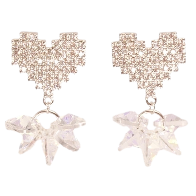 Серьги Xuping цвет Родий с кристаллами Swarovski пусеты Сердечки с кристаллами  и подвесками фото №1