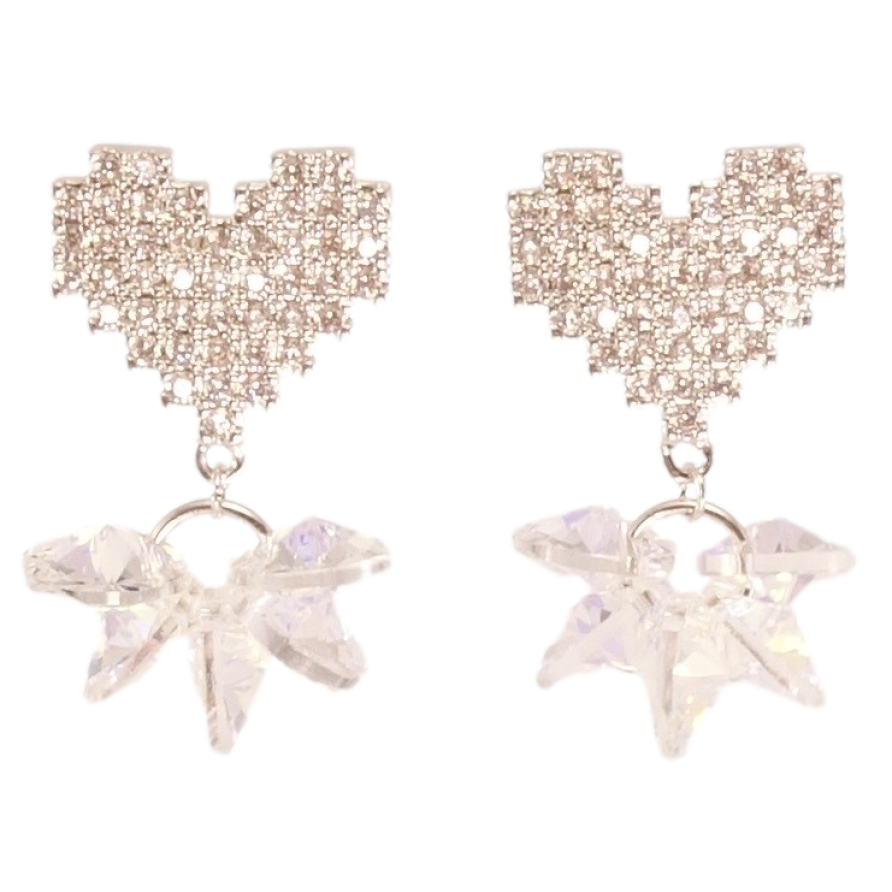 Серьги Xuping цвет Родий с кристаллами Swarovski пусеты Сердечки с кристаллами  и подвесками фото №1