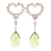 Серьги Xuping цвет Родий с кристаллами Swarovski пусеты "Сердечки с подвеской кристалл Peridot" фото №2