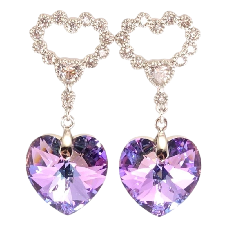 Серьги Xuping цвет Родий с кристаллами Swarovski пусеты Сердечки с подвеской кристалл Paradise Shine фото №1