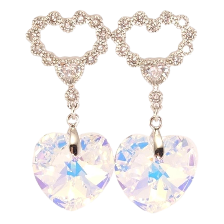 Сережки Xuping колір Родій з кристалами Swarovski пусети Сердечки з підвіскою кристал Shimmer фото №2 Сережки Xuping колір Родій з кристалами Swarovski пусети Сердечки з підвіскою кристал Shimmer фото №2
