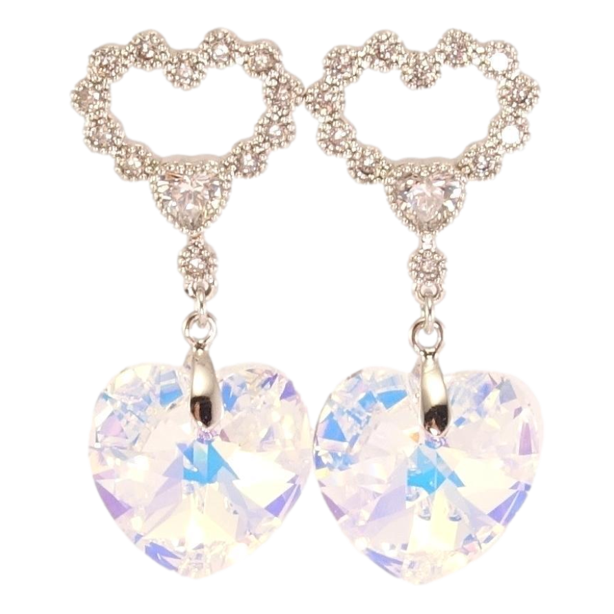 Серьги Xuping цвет Родий с кристаллами Swarovski пусеты Сердечки с подвеской кристалл Shimmer фото №1 Серьги Xuping цвет Родий с кристаллами Swarovski пусеты Сердечки с подвеской кристалл Shimmer фото №1