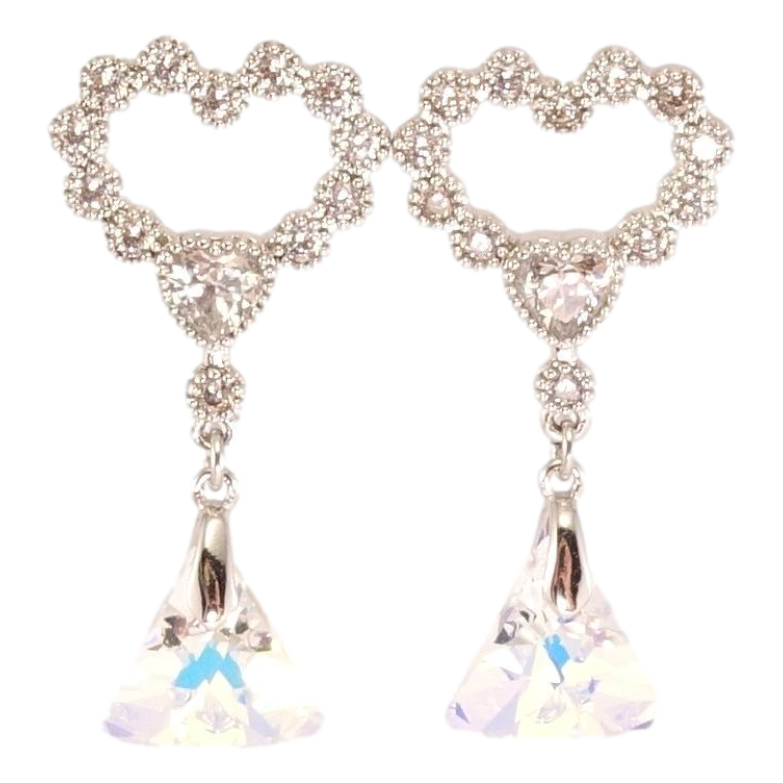 Серьги Xuping цвет Родий с кристаллами Swarovski пусеты Сердечки с подвеской кристалл Shimmer фото №1 Серьги Xuping цвет Родий с кристаллами Swarovski пусеты Сердечки с подвеской кристалл Shimmer фото №1