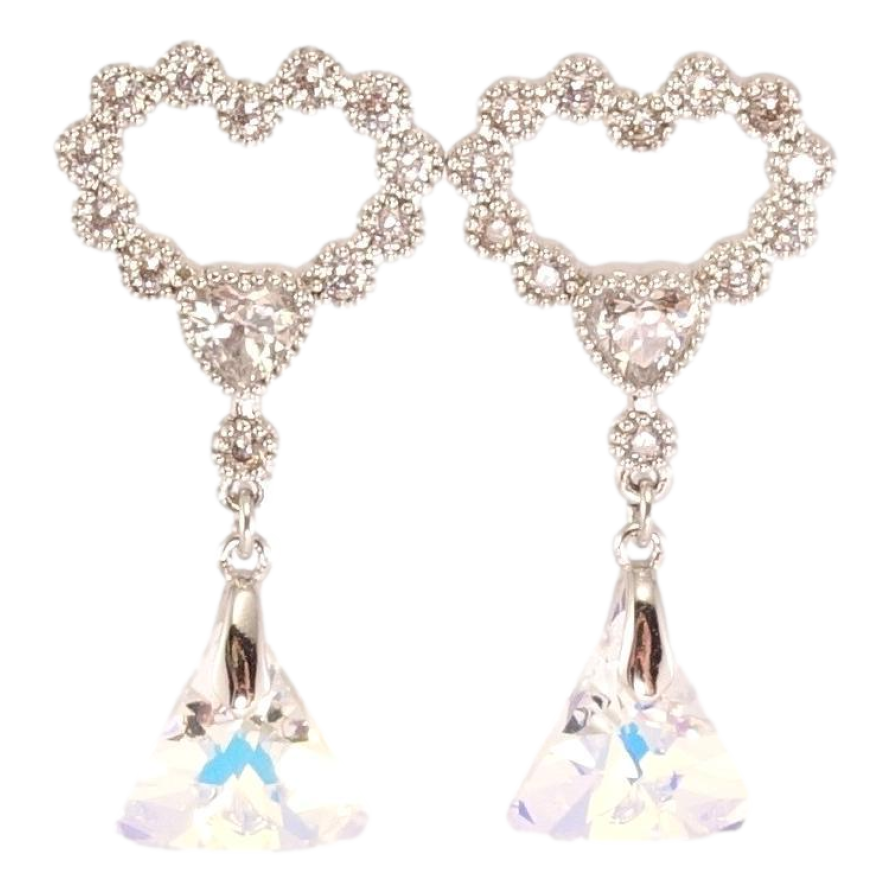 Серьги Xuping цвет Родий с кристаллами Swarovski пусеты Сердечки с подвеской кристалл Shimmer фото №1 Серьги Xuping цвет Родий с кристаллами Swarovski пусеты Сердечки с подвеской кристалл Shimmer фото №1
