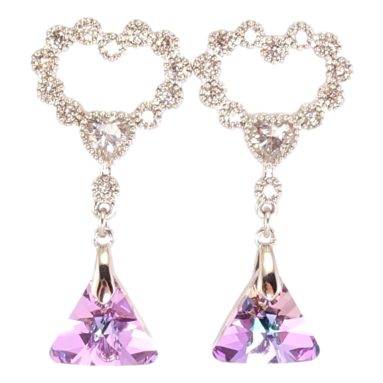 Сережки Xuping колір Родій з кристалами Swarovski пусети Сердечки з підвіскою кристал Paradise Shine фото №1