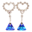 Серьги Xuping цвет Родий с кристаллами Swarovski пусеты "Сердечки с подвеской кристалл Bermuda Blue" фото №2