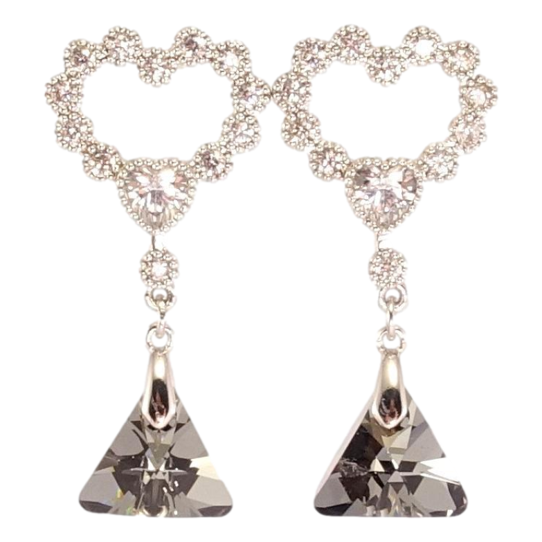 Серьги Xuping цвет Родий с кристаллами Swarovski пусеты Сердечки с подвеской кристалл Silver Night фото №2 Серьги Xuping цвет Родий с кристаллами Swarovski пусеты Сердечки с подвеской кристалл Silver Night фото №2