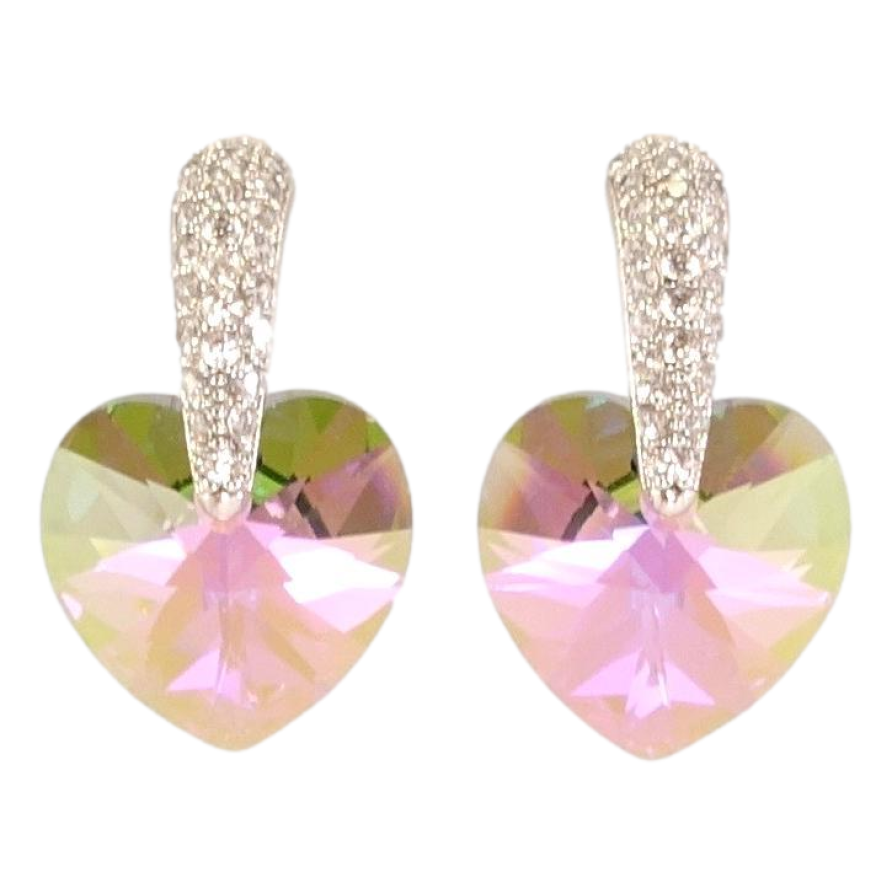 Сережки Xuping колір Родій з кристалами Swarovski пусети Кристальне серце Vitrail Light на дужці з фото №1