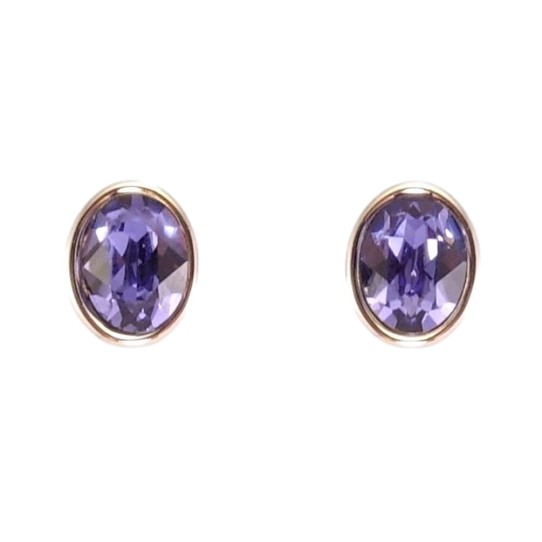 Серьги Xuping цвет Родий с кристаллами Swarovski пусеты Овальные кристаллы Tanzanite фото №1