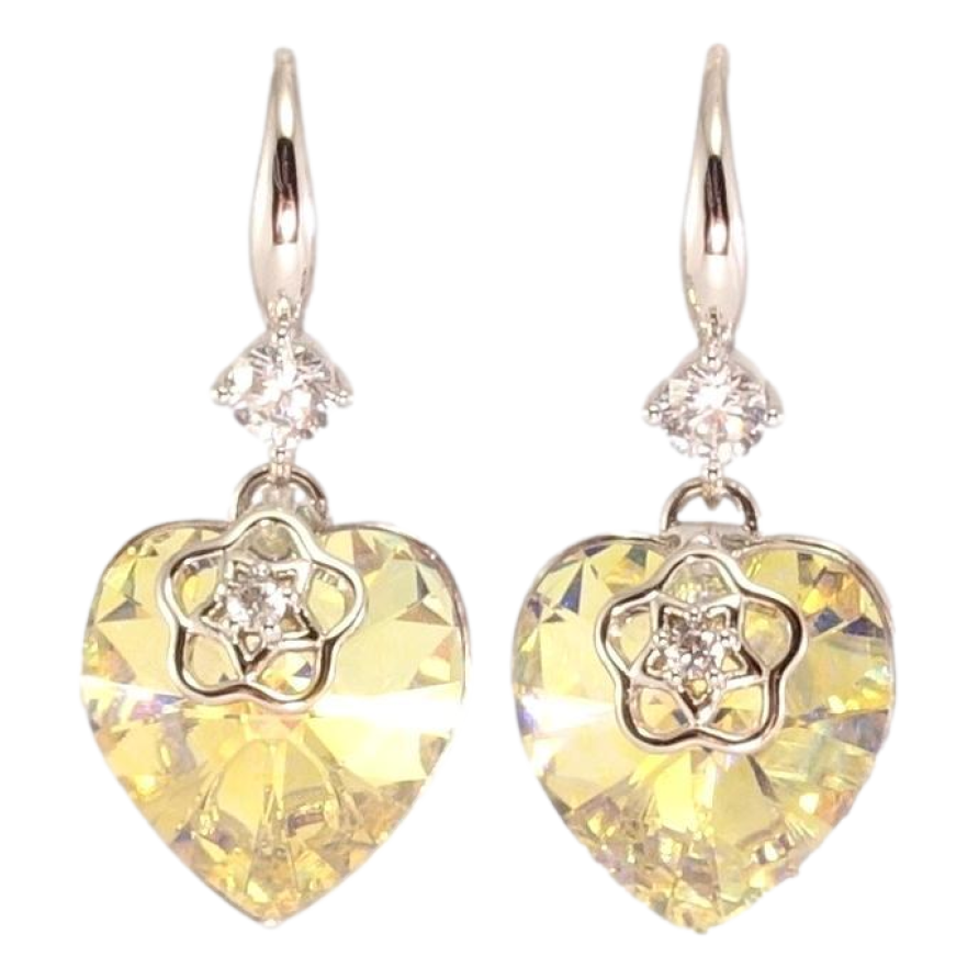 Сережки Xuping колір Родій з кристалами Swarovski французький замок Серце Sunshine Delite з квітковою фото №1