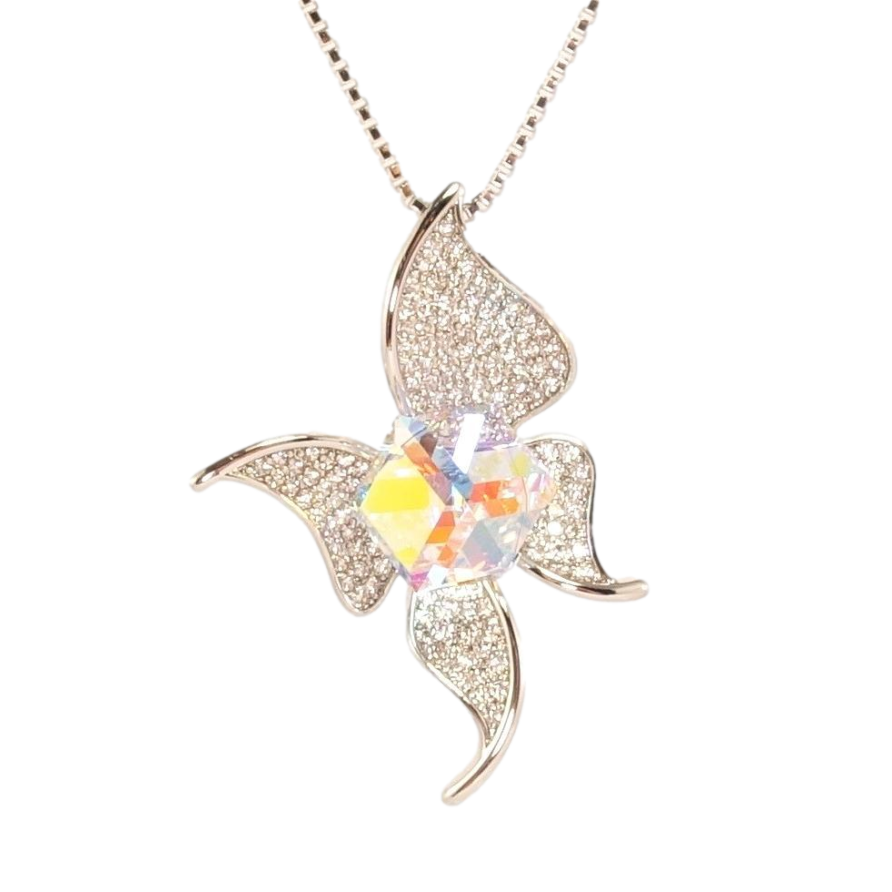 Кулон Xuping цвет Родий с кр-ми Swarovski на цепочке Бабочка с кубом Shimmer и кристаллами дл.40-45см х 1мм фото №1