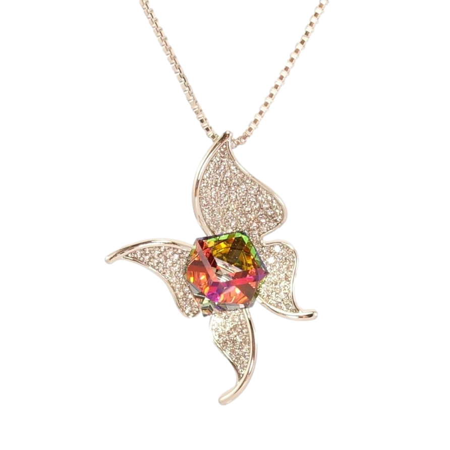 Кулон Xuping колір Родій з кр-ми Swarovski на ланцюжку Метелик з кубом Vitrail Medium і кристалом дл.40-45см х 1мм фото №1