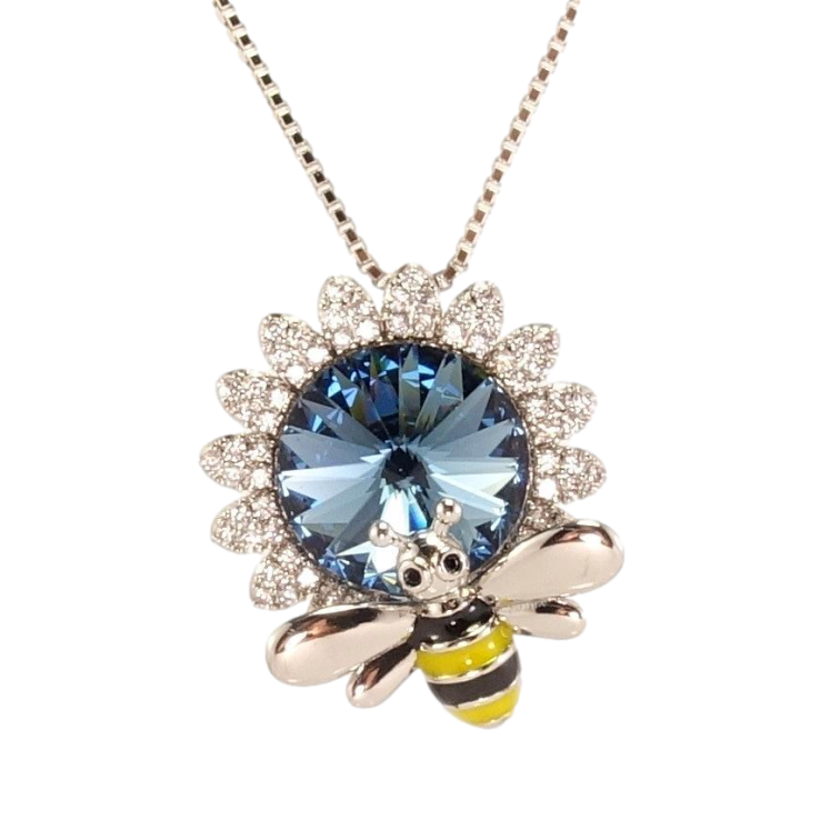 Кулон Xuping колір Родій з кр-ми Swarovski на ланцюжку Квітка з кристалом Montana та бджолою дл.40-45см х 1мм фото №23 Кулон Xuping колір Родій з кр-ми Swarovski на ланцюжку Квітка з кристалом Montana та бджолою дл.40-45см х 1мм фото №23