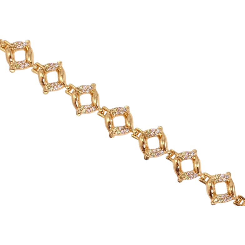 Браслет Xuping Позолота 18K Декоративные колечки с цветным цирконием длина с доп.замком 17,19см х 11мм фото №1