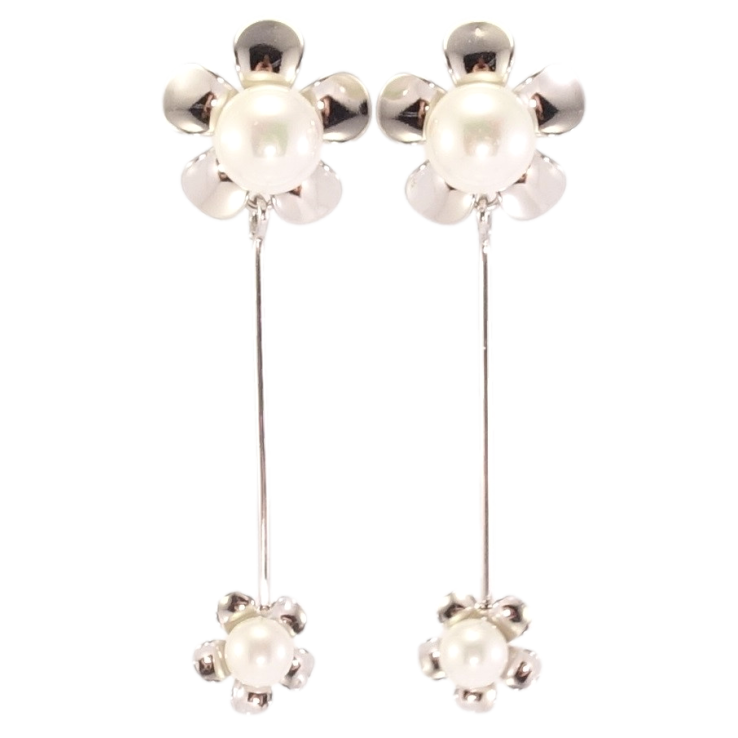 Серьги Xuping Родий пусеты Цветочки с жемчужинами фото №2 Серьги Xuping Родий пусеты Цветочки с жемчужинами фото №2