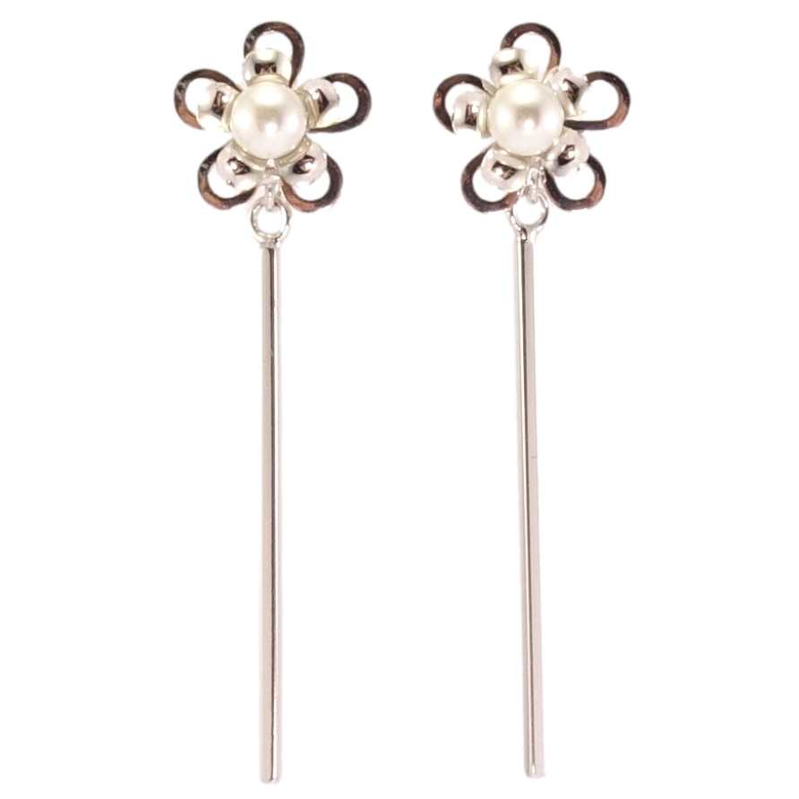 Сережки Xuping Родій пусети Квіточки з перлинами та підвісками фото №1