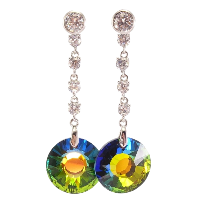 Сережки Xuping колір Родій з кристалами Swarovski пусети Кристали Vitrail Medium фото №1