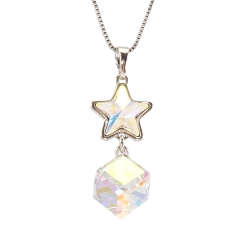 Кулон Xuping колір Родій із кр-ми Swarovski на ланцюжку Зірка з кубом кристал Shimmer дл. 40-45см х 1мм фото №1