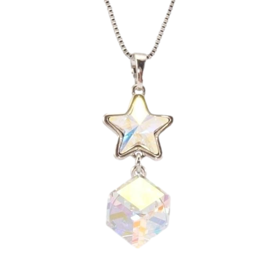 Кулон Xuping цвет Родий с кр-ми Swarovski на цепочке Звезда с кубом кристалл Shimmer дл. 40-45см х 1мм фото №1