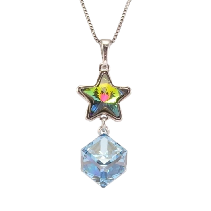 Кулон Xuping колір Родій із кр-ми Swarovski на ланцюжку Зірка з кубом кристали Vitrail і Aquamarine дл. 40-45см х фото №11