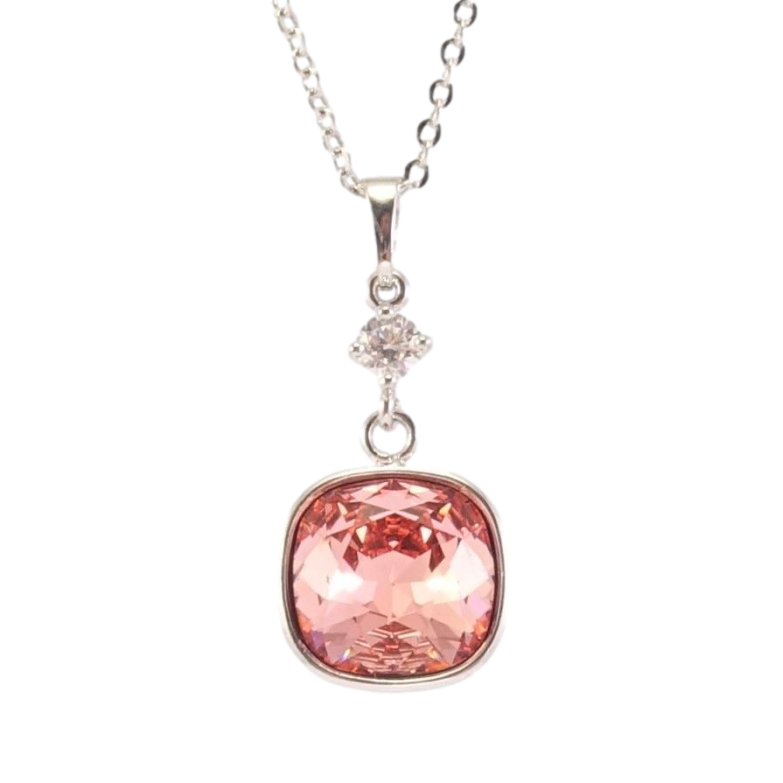 Кулон Xuping колір Родій з кр-ми Swarovski на ланцюжку Кристал Rose Peach дл. 41,5-46,5см х 2мм фото №1