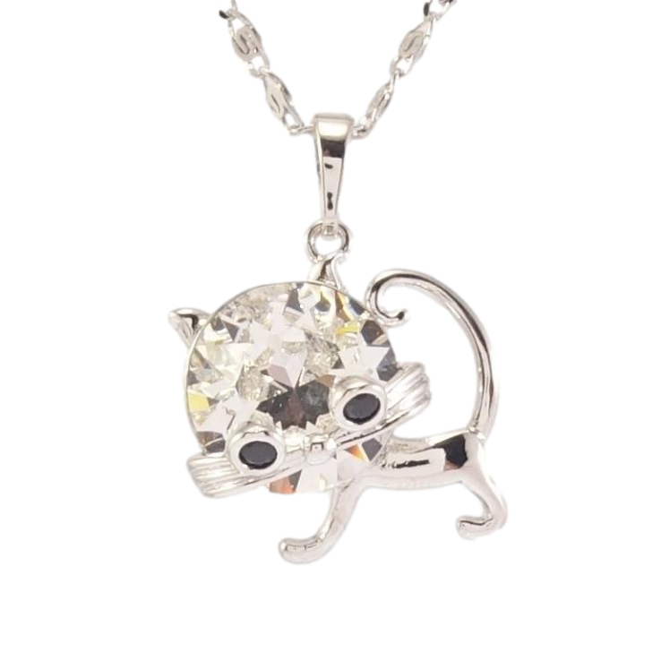 Кулон Xuping колір Родій із кр-ми Swarovski на ланцюжку Кіт кристал Clear дл. 45-50см х 2мм фото №3
