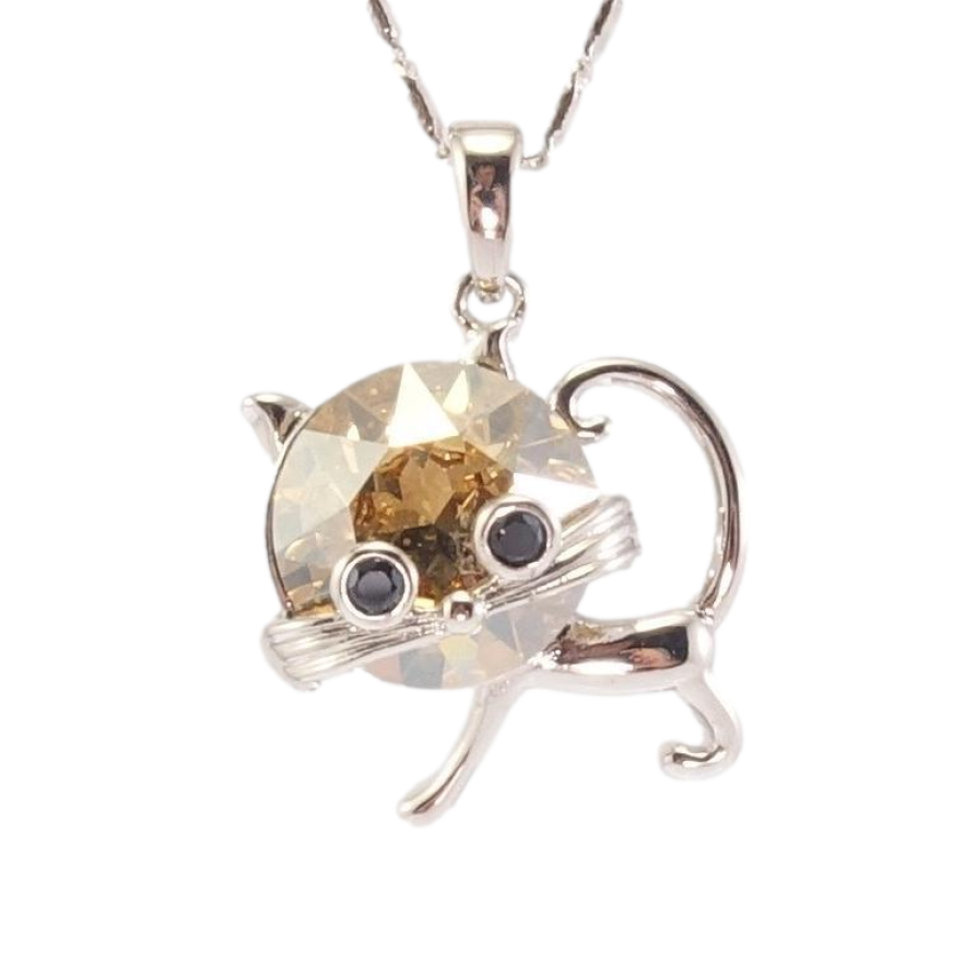Кулон Xuping колір Родій з кр-ми Swarovski на ланцюжку Кіт кристал Golden Shadow дл. 42,5см х 2мм фото №1