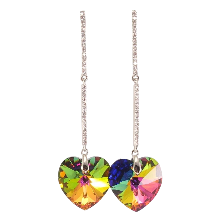 Сережки Xuping колір Родій з кристалами Swarovski пусети Кристальні серця Vitrail на доріжках кристалів фото №1