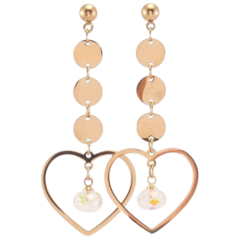 Серьги Xuping цвет РО с кристаллами Swarovski пусеты Подвески сердечки с кристаллами Shimmer фото №1