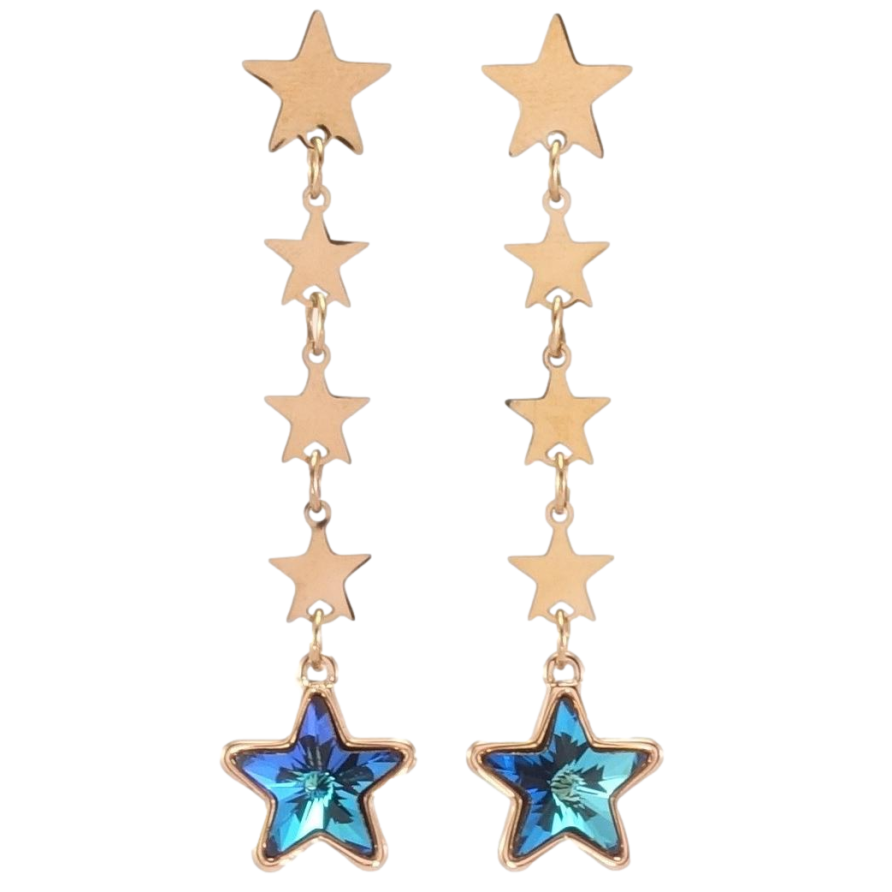 Сережки Xuping колір РВ з кристалами Swarovski пусети Зоряні підвіски з кристалами Capri Blue фото №1