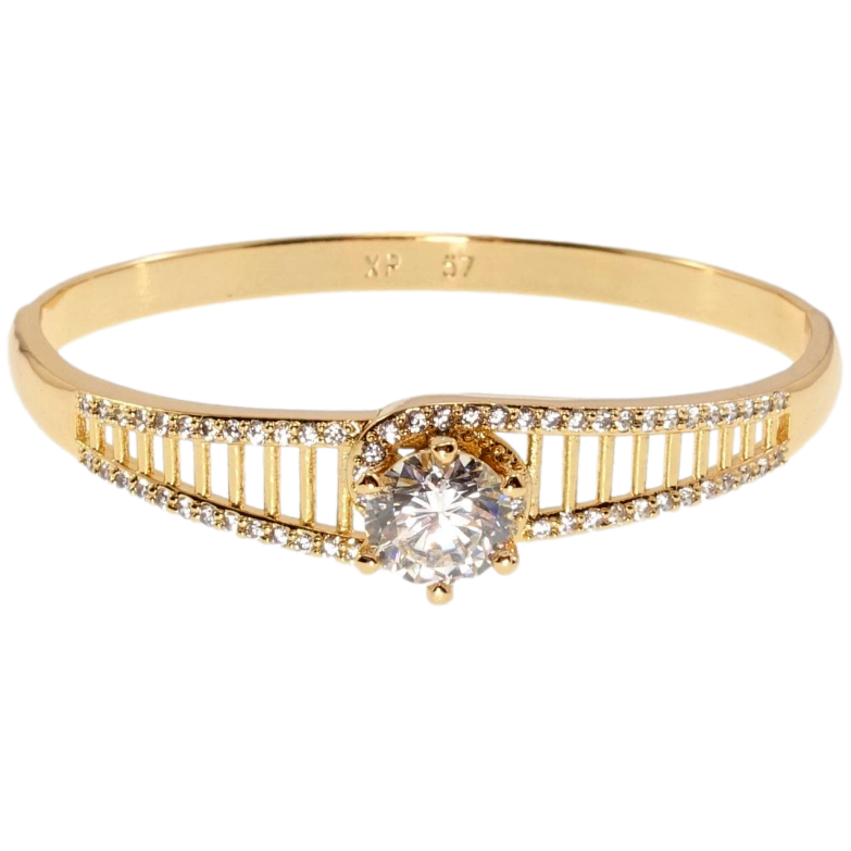 Браслет Xuping Позолота 18K Решетчатый орнамент с дорожками циркония и вставкой кристалл ø 5,7см фото №1